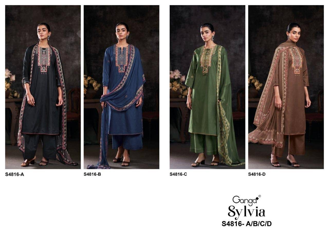 SYLVIA 4816 By GANGA 4816 A TO 4816 D Beautiful Festive Suits Stylish Colorful Fancy Casual Wear & Ethnic Wear PREMIUM COTTON Dresses At Wholesale Price